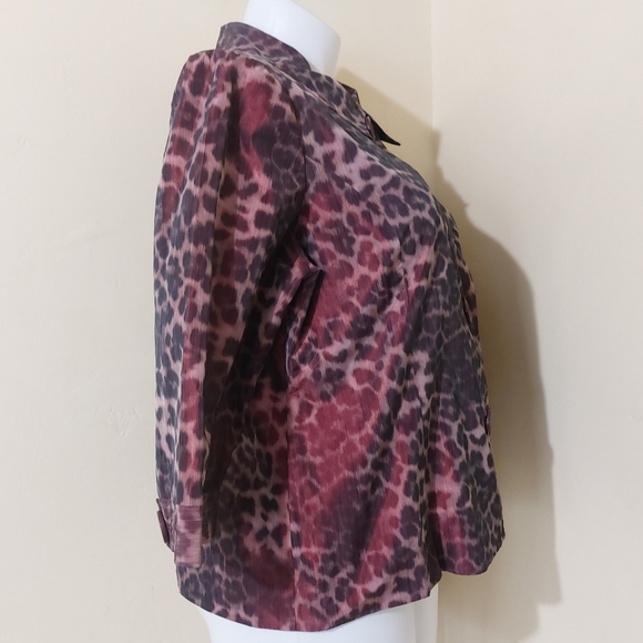 Dressbarn XL Burgundy Leopard Chunky Button 3/4 Lightweight Cold Weather Jacket - Picture 4 of 9